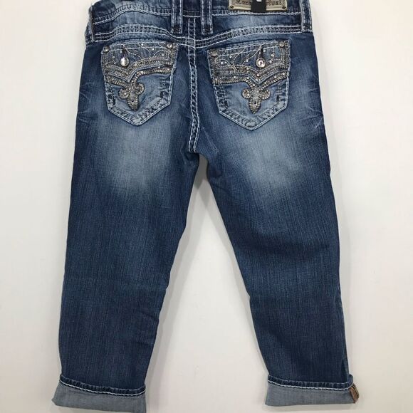 Rock Revival Betty Easy Crop Embroidered Gem Embellished Denim Capri Jeans - Picture 6 of 16